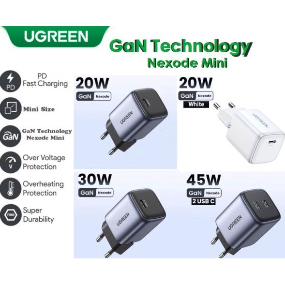 UGREEN NEXODE GaN Wall Charger Adapter 20W 30W 45W 65W 100W Fast Quick Charging
