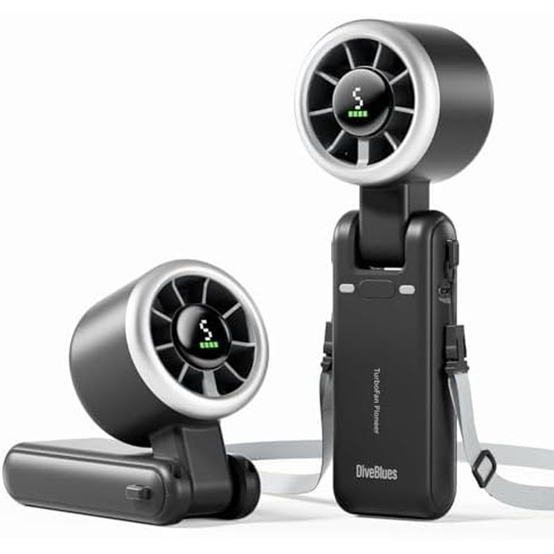 Travel Opeed Obsidia Up to 12 Working Hours Portable Handheld Turbo Fan with Air Turbo Tech Cooling Fan for Outdoor Activities 5 Gear Wind Diveblues 3 IN 1
