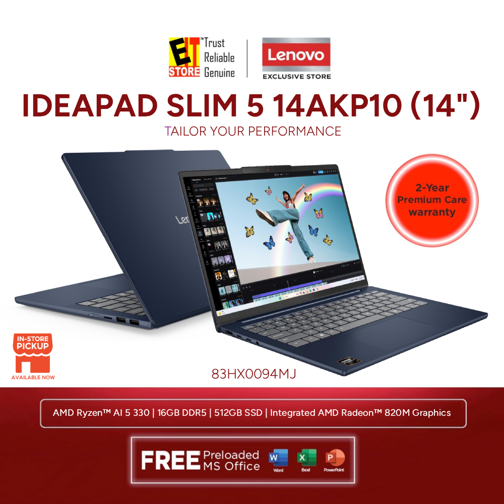 Lenovo IdeaPad Slim 5 83HX0094MJ/83HX0095MJ (Ryzen AI 5 330/16GB/512GB SSD/AMD Radeon 820M/14"(1920x1200)/W11/2Y) Laptop