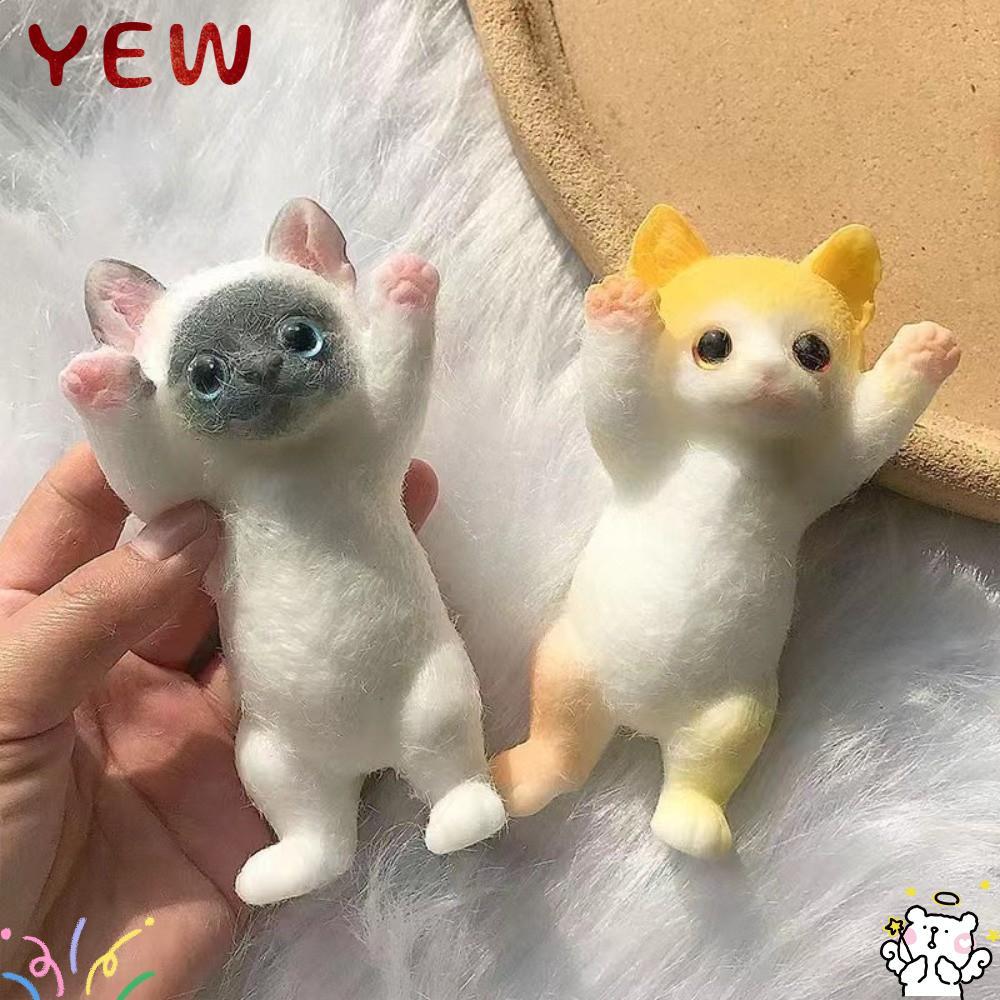YYE Cat Squeeze Toy, Stress Relief Cartoon Cat Fidget Relief Toy,  Plush Surface Soft TPR Mochi Squishy Doll Children's Gifts