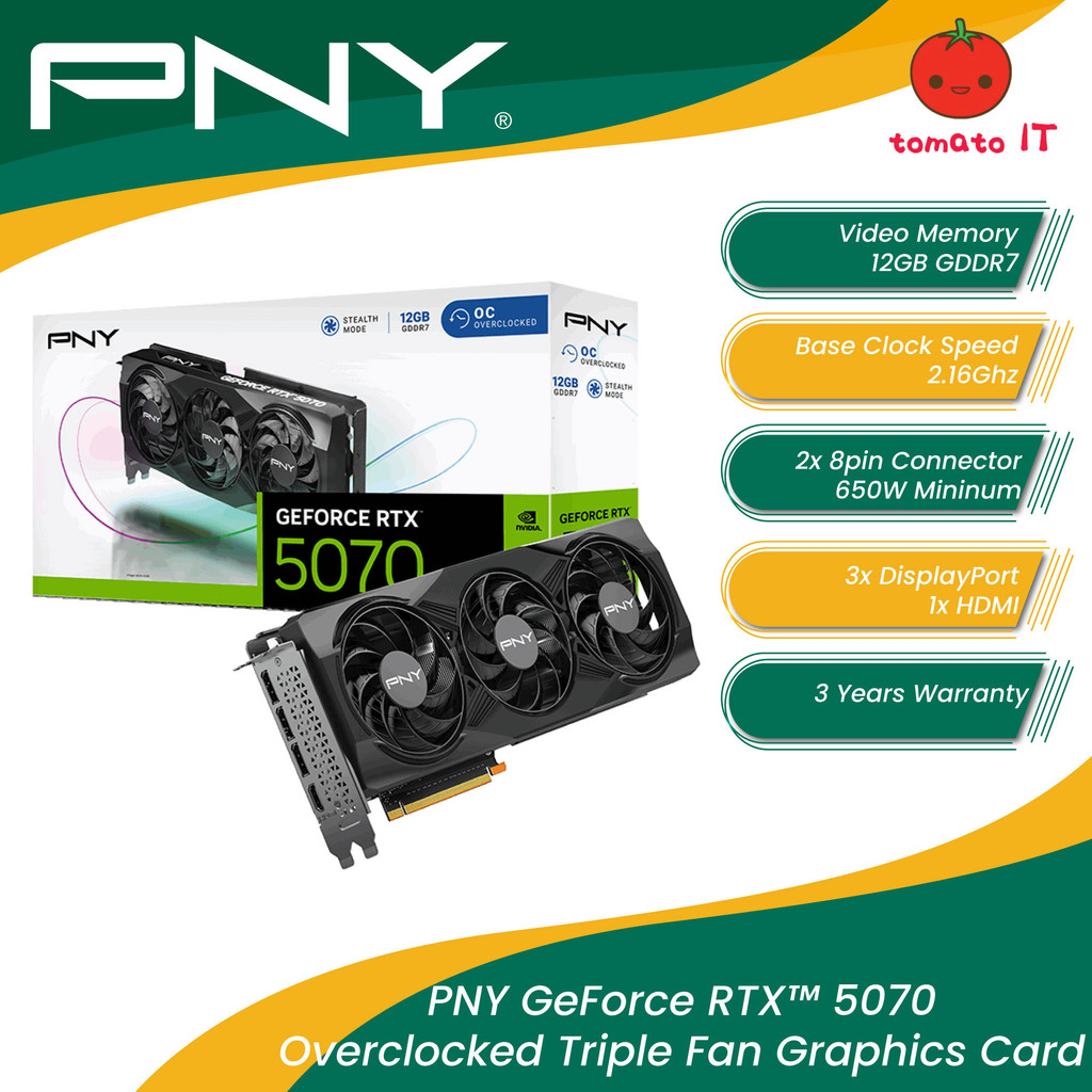 PNY GeForce RTX 5070 OC Triple Fan 12GB GDDR7 Graphics Card
