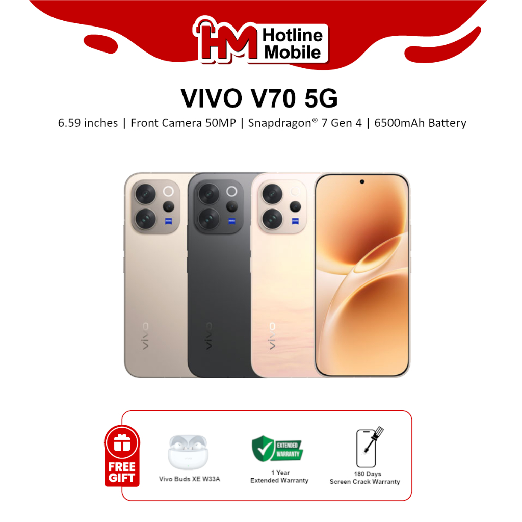 Vivo V70 5G Smartphone (12GB RAM+256GB ROM) | Original Vivo Malaysia