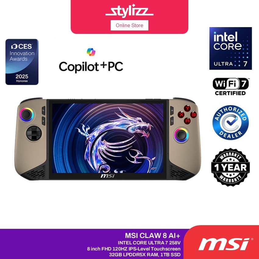 MSI Claw 8 AI+ Intel Core Ultra 7 | 7" FHD120 Hz IPS | 1TB PCIe, 512GB | up to 32GB LPDDR5 | Win11 - A1M-045MY | 044MY