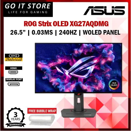 ASUS ROG Strix OLED XG27AQDMG 27 " 1440P Glossy WOLED 240Hz 0.03ms HDR10 Freesync G-Sync AuraSync Gaming Monit