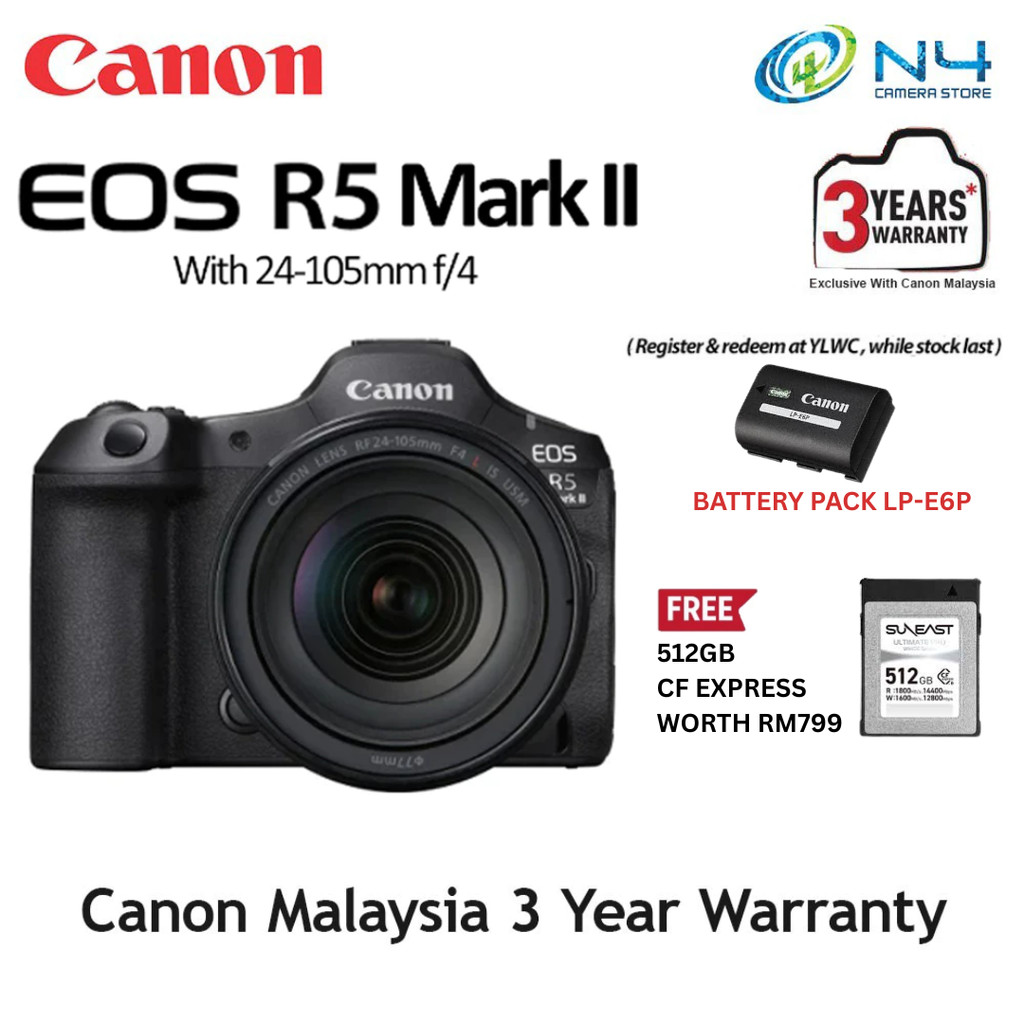 Canon EOS R5 Mark II Full-frame Mirrorless Digital Camera Canon Malaysia 3 Year Warranty