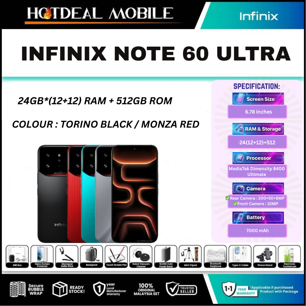 INFINIX Note 60 Ultra 5G [12GB RAM 512GB ROM] / Note 50 Pro+ 5G [12GB RAM 256GB ROM] - Original INFINIX Malaysia