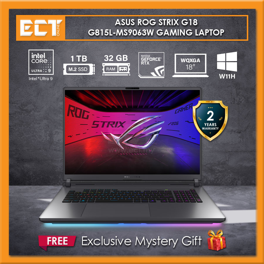 Asus ROG Strix G18 G815L-RS9088W Gaming Laptop (CU9-275HX 5.40GHz,1TB PCIe SSD,32GB D5,NV RTX5070Ti 12GB,18" WQXGA,W11)