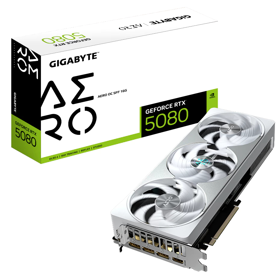 GIGABYTE GeForce RTX 5080 AERO OC SFF 16GB GDDR7 GPU 30 Gbps 256bit PCIe 5.0 NVIDIA DLSS 4 GV-N5080AERO OC-16GD