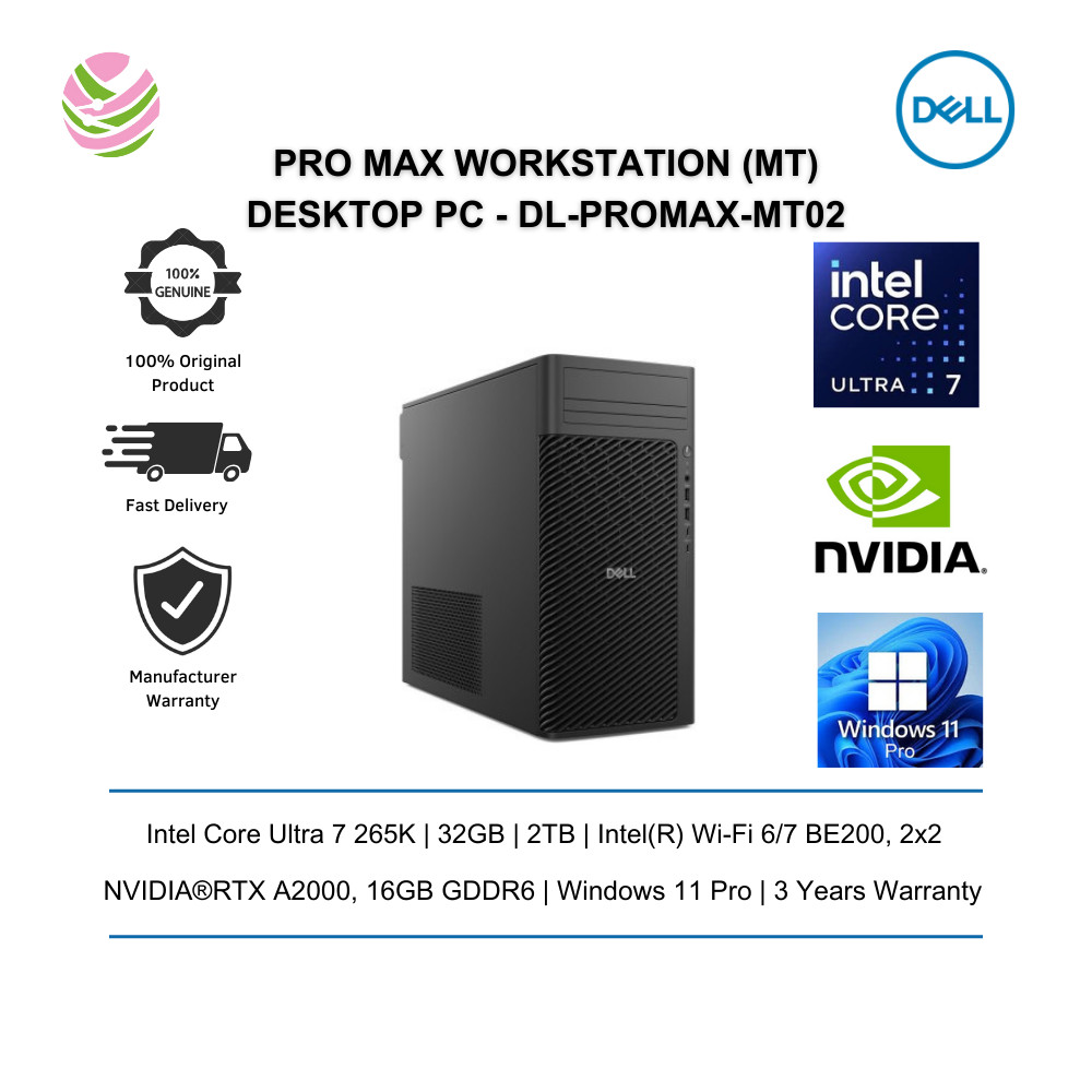 Dell Pro Max Tower Workstation (MT) Desktop PC (FCT2250,U7265K, 32GB, 2TB, RTXA2000, W11P, 3yrs) DL-PROMAX-MT02