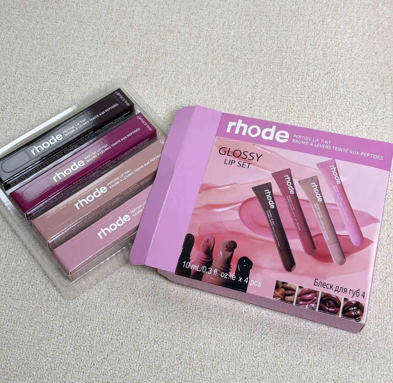 rhode Glossy Lip Set peptide lip tint peptides mode gloss lip tints 4 pieces