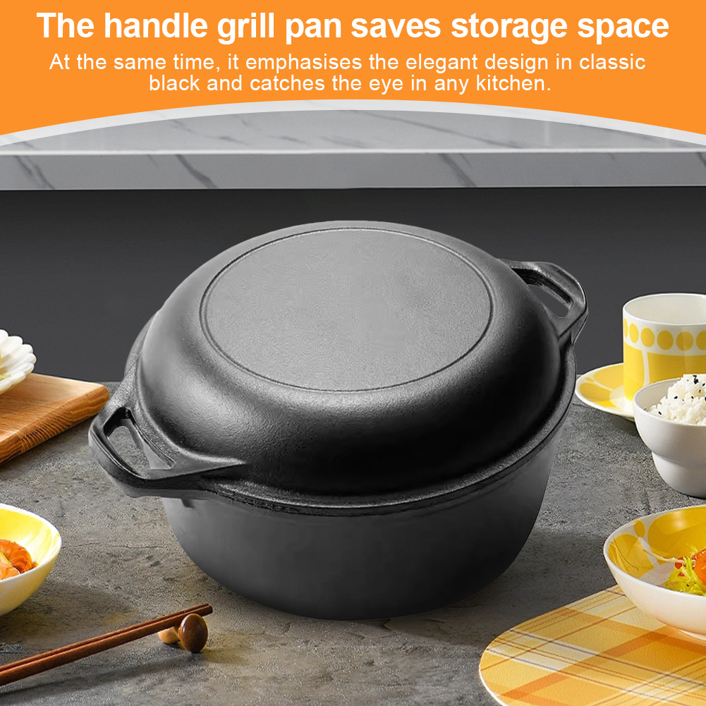 2 in 1 Iron Skillet Cookware Pan Set with Dual Handles for Bread Baking