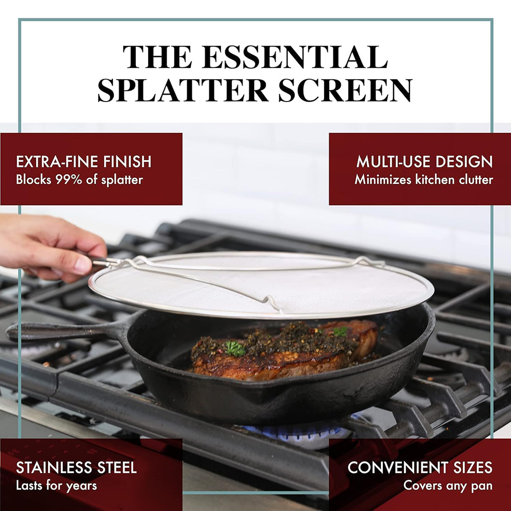 Splatter Screen For Frying Pan With Long Handle For Cooking Frying