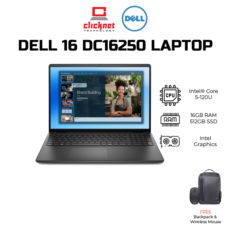 DELL 16 DC16250( C5-120U16GB RAM 512GB Intel16" 2K IPSBLACK-W11HS+M3652Y)