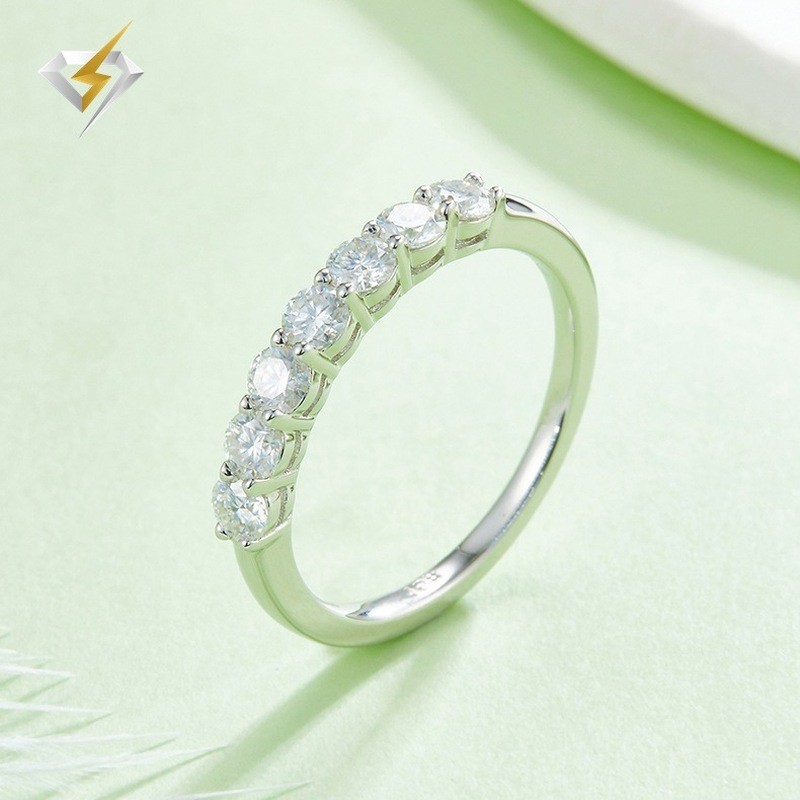 Moissanite Ring Seven Diamond Row Ring S925 Silver Ring E-Commercial RINGS Moissanite Ring with Diamonds