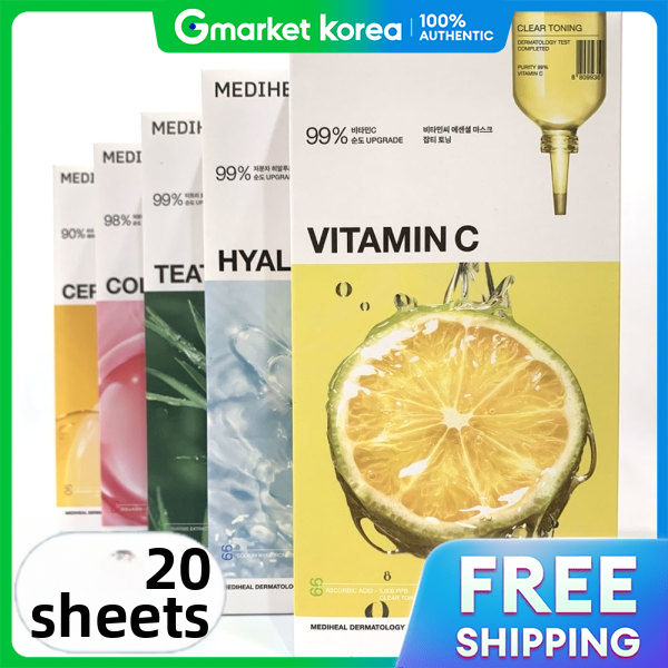 Mediheal | Essential Mask Tea Tree Hyaluronate Collagen Ceramide Rose Madecassoside Vitamin C 20Ea
