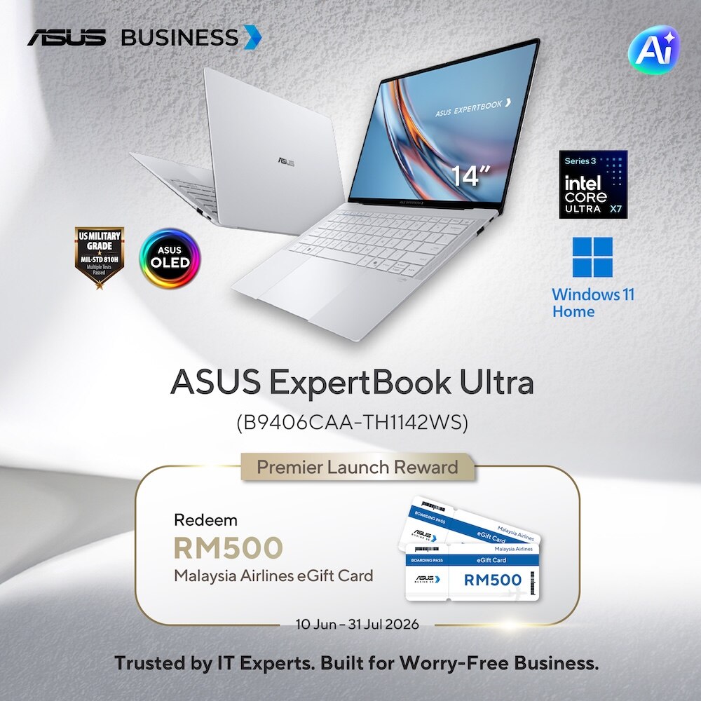 [NEW ARRIVAL] Asus ExpertBook Ultra ( B9406CAA-TH1142WS ) Morn Grey | Intel Core Ultra X7 358H | 32GB | 1TB | 14" WQXGA+ | Copilot PC+ | 3 Years On-Site Warranty