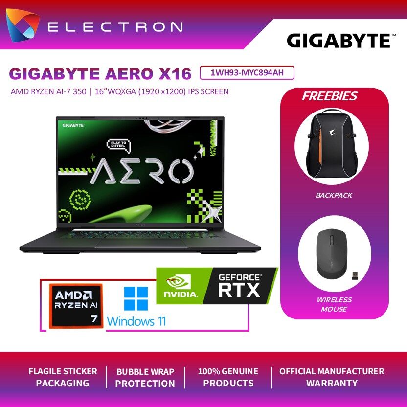 GIGABYTE AERO X16 1WH93-MYC94AH 16" WQXGA 165Hz Laptop Space Gray ( Al 7 350 16GB 1TB SSD RTX5070 8GB W11 )