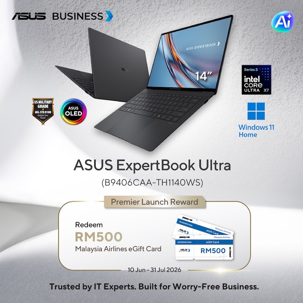 [NEW ARRIVAL] Asus ExpertBook Ultra ( B9406CAA-TH1140WS ) Jet Fog | Intel Core Ultra X7 358H | 32GB | 1TB | 14" WQXGA+ | Copilot PC+ | 3 Years On-Site Warranty