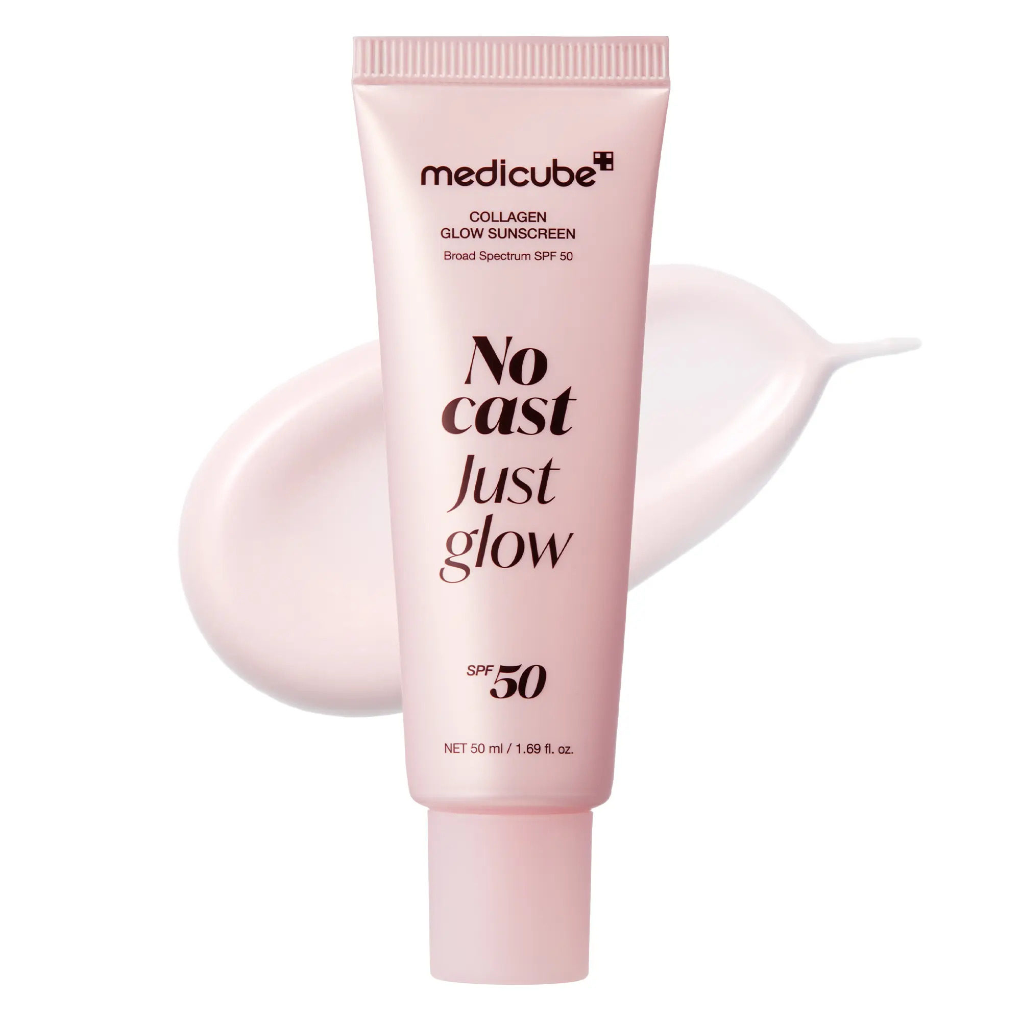 [NEW] [medicube] No Cast Just Glow Collagen Sunscreen| SPF 50 Broad Spectrum Face Sunscreen| Lightweight Non-Sticky Hydrating Formula| No White Cast or Residue| Peptide Cica for Soothing & Natural Glow