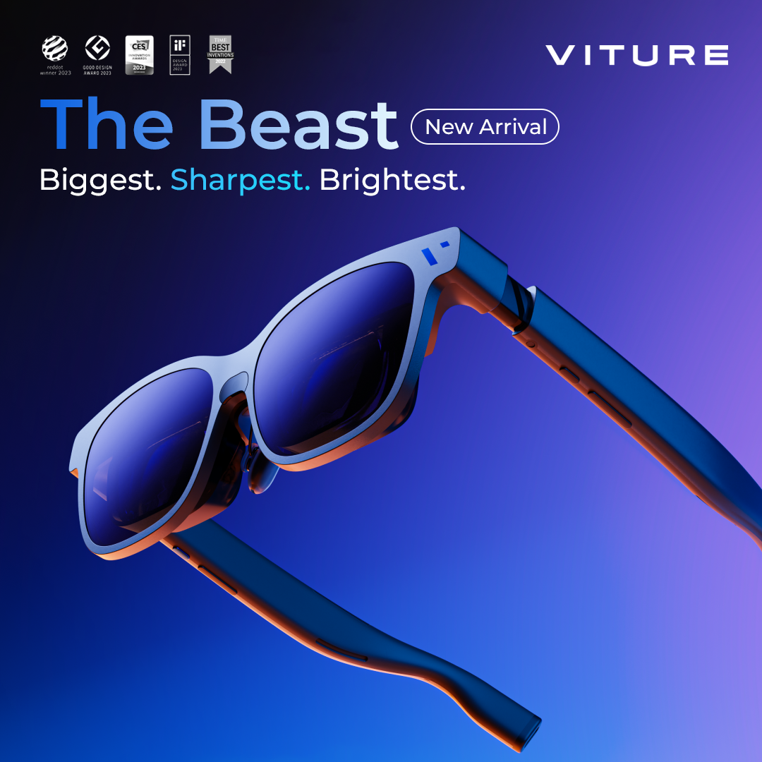 VITURE Beast AR/XR Glasses | 174 Full Built-In 3Dof AR Hand Gestures 58° FOV 1250 Nits Smart Glasses