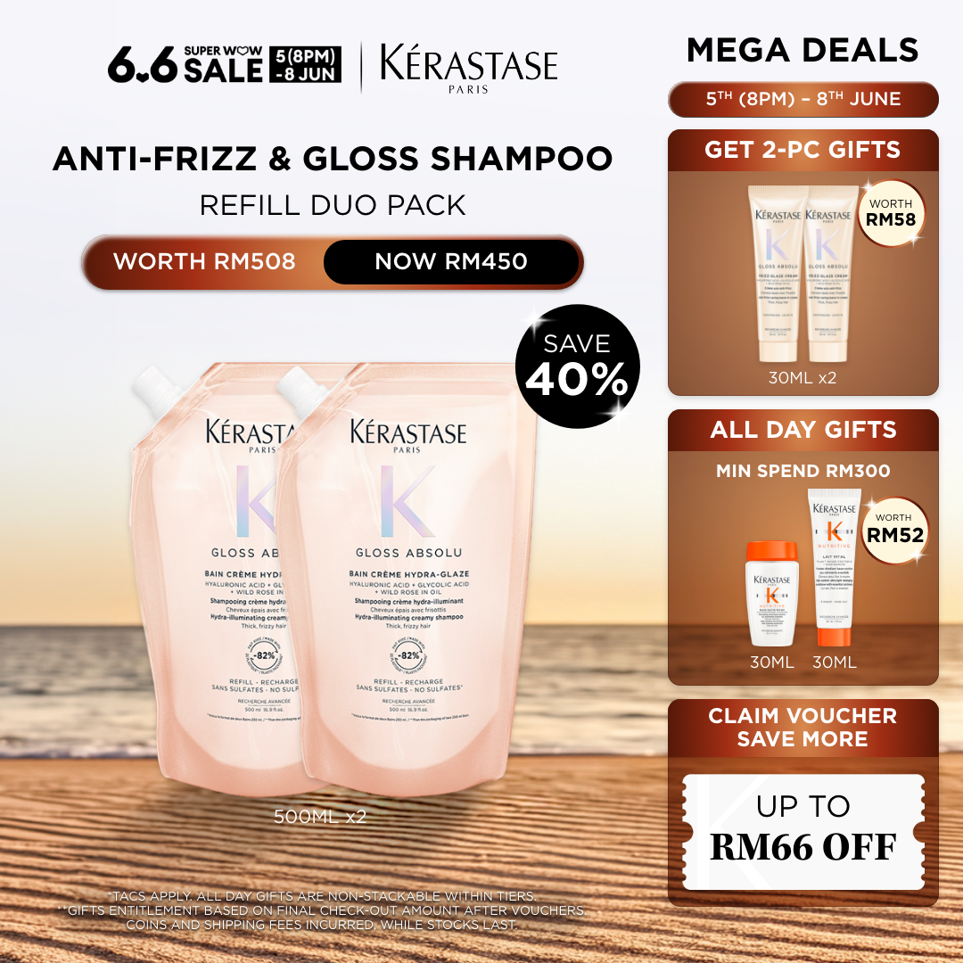 [6.6 - FROM 5TH JUNE (8PM)] KERASTASE Gloss Absolu Anti-Frizz Bain Crème Shampoo Duo Refill 500ml
