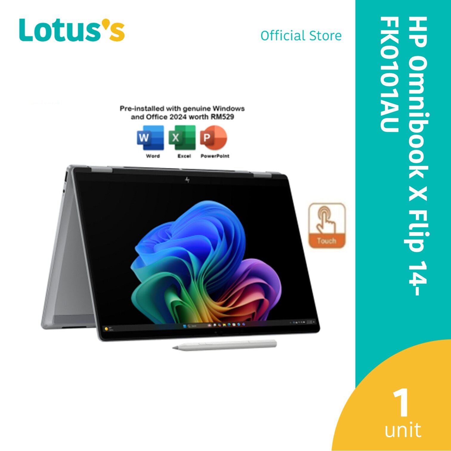 HP Omnibook X Flip 14-FK0101AU (AI 5 34016GB512GB14"W11GRYH&S+M365)