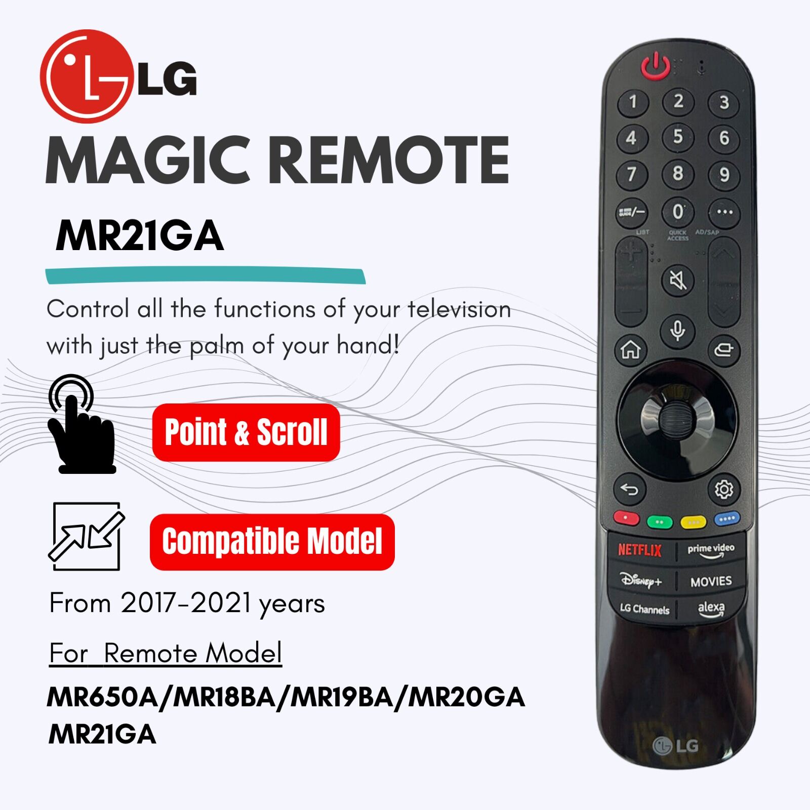 LG ORIGINAL AN-MR21GA Magic Remote Control with Pointer and Voice FunctionCompatible with LG 2017-2021 UHD OLED QNED NanoCell 4K 8K Smart TV