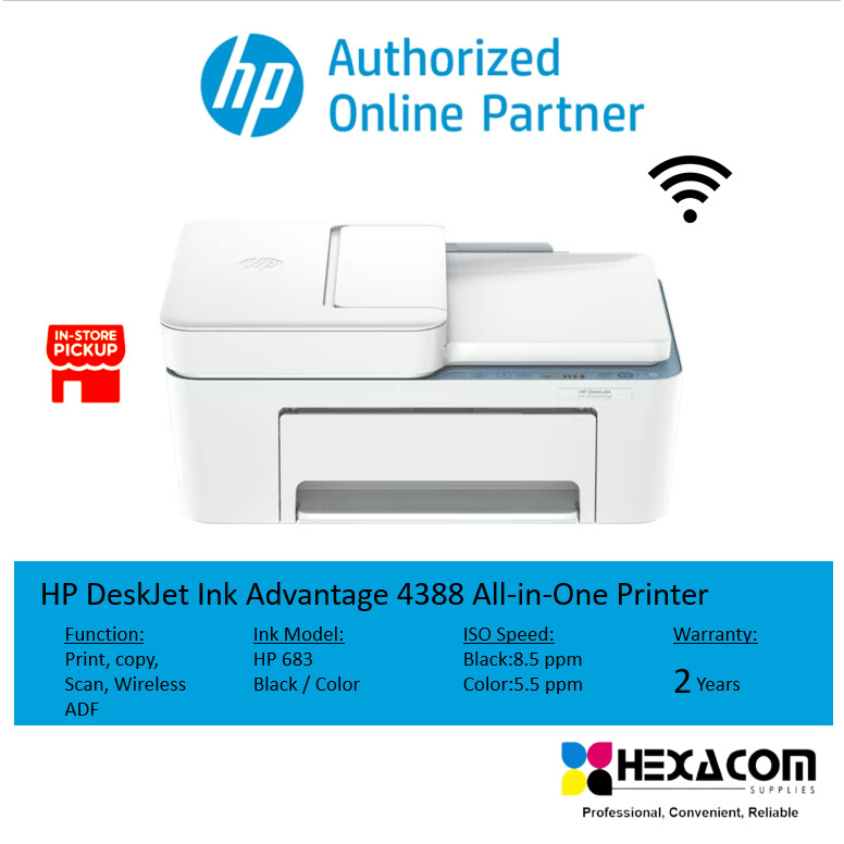 HP DeskJet Plus Ink Advantage 4388 AIO Printer Print/Scan/Copy/Wi Fi/ADF Funtion