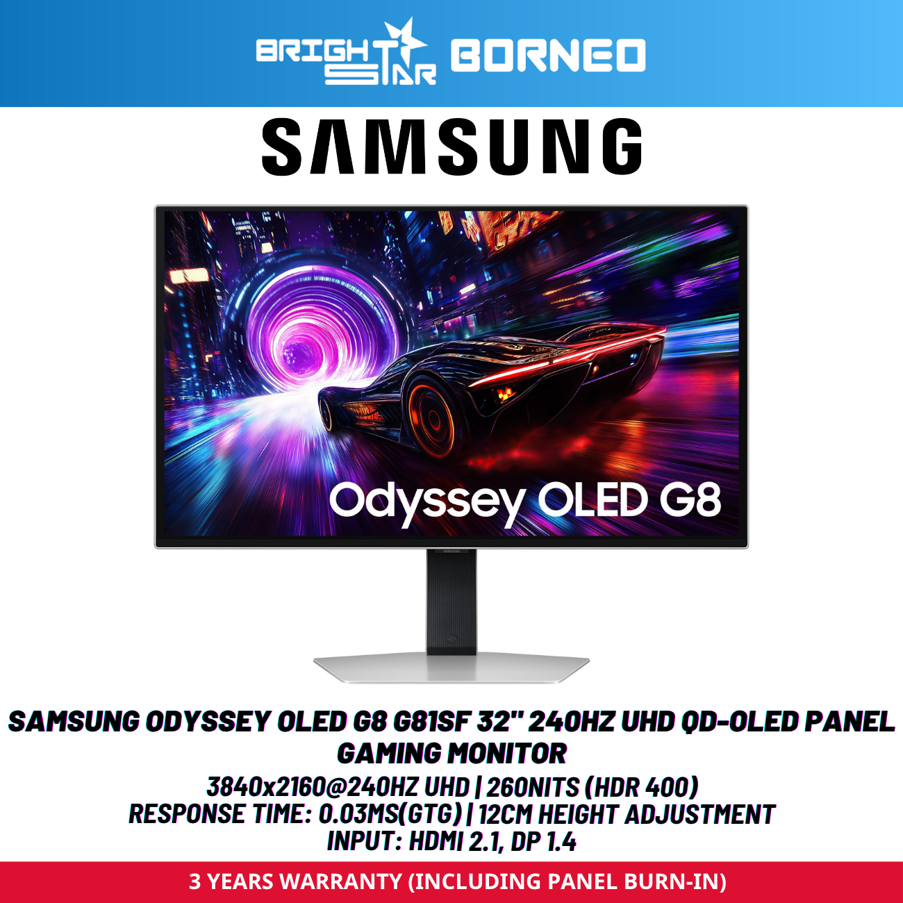 SAMSUNG ODYSSEY OLED G8 G81SF 32" 240HZ UHD QD-OLED Panel Gaming Monitor