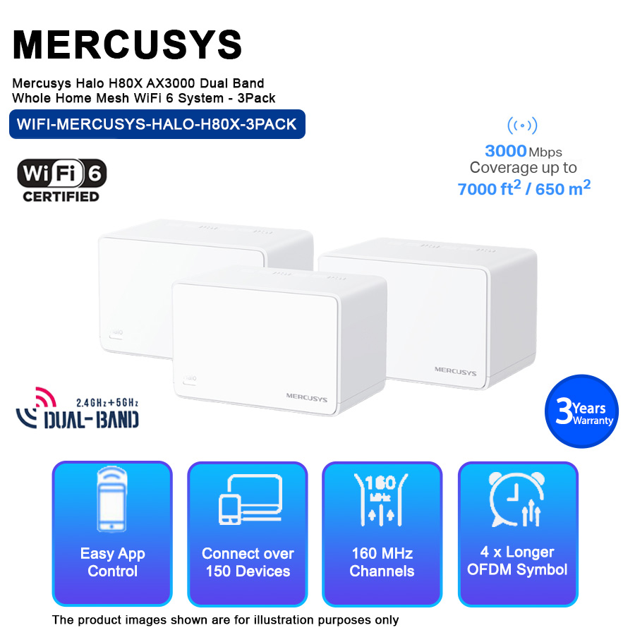 Mercusys Halo H80X AX3000 Dual Band Whole Home Mesh WiFi 6 System - 3Pack