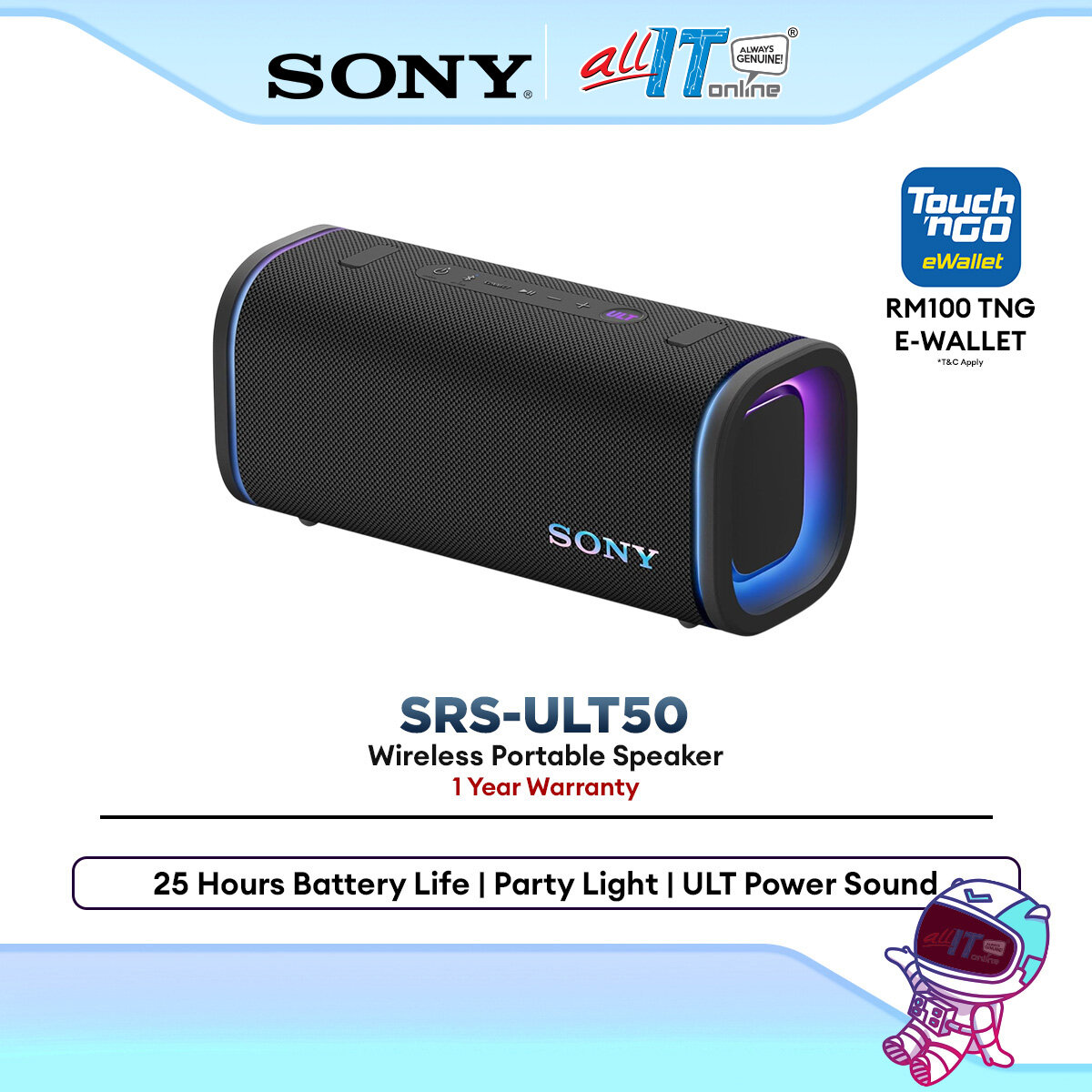 Sony Portable Bluetooth Speaker ULT Field 5 SRS-ULT50/BZ IP67 Waterproof Bass Boost for Outdoor Party