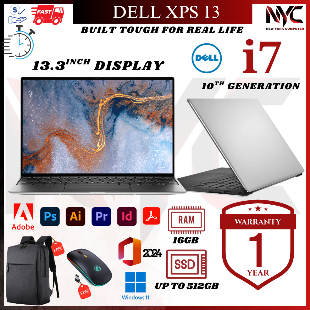 Dell XPS 13 i5/i7 5th/7th/8th/10th Gen 8GB RAM 512GB SSD FHD Win11 Ultrabook 1 Year Warranty