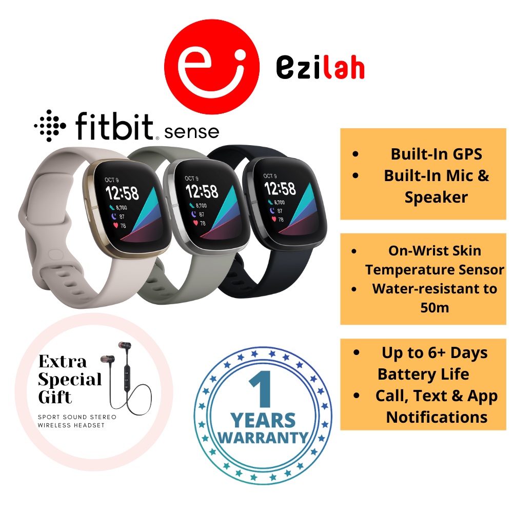 Fitbit Sense Advanced Health and Fitness Smartwatch + GPS - Carbon/LunarWhite