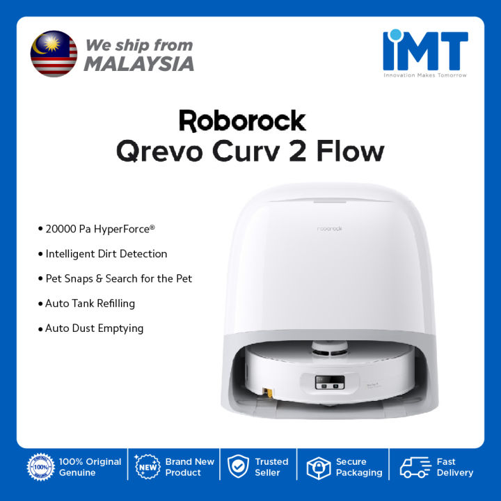 Roborock Qrevo Curv 2 Flow Robot Vacuum | 20000Pa HyperForce® Suction | Edge-Adaptive Roller Mop | Lazada Malaysia