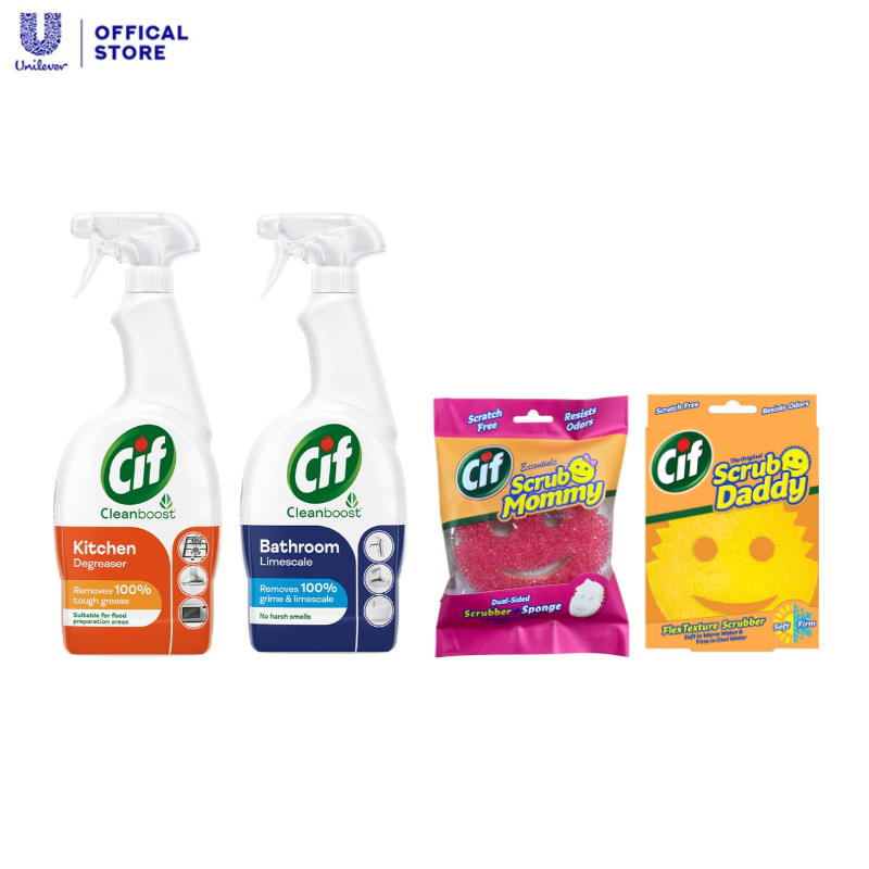 Cif Deep Cleaning Set - Kitchen and Bathroom Edition (Scrub Mommy & Daddy + Kitchen & Bathroom Spray)