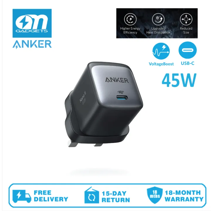 Anker A2663/A2664/A2665 Nano II 65W/45W/30W GaN II PPS Fast Charger Adapter, Compact Charger for MacBook Pro/Air, Galaxy S20/S10, Dell XPS 13, Note 20/10+, iPhone 12/Pro/Mini, iPad Pro, Pixel, and More | Lazada Malaysia