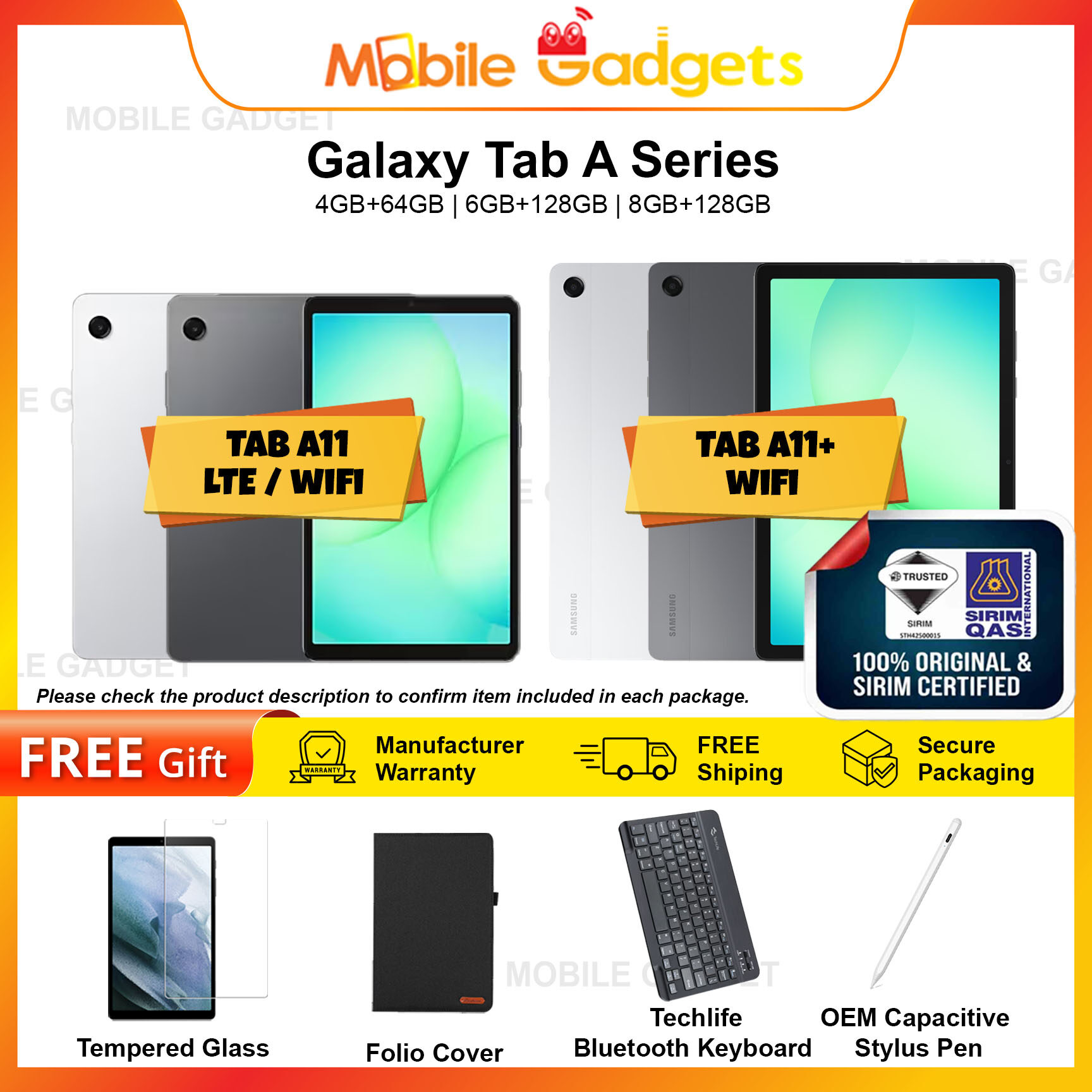 Samsung Galaxy Tab A11+ / Tab A11 WiFi / LTE | Original Malaysia New Set