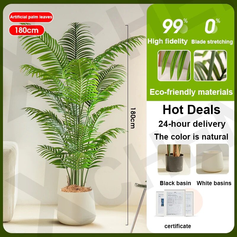Tumbuhan Tiruan Artificial Plants Fake Palm Tree with Flower Pot Artificial Fiddle Leaf for Indoor House Home Decor