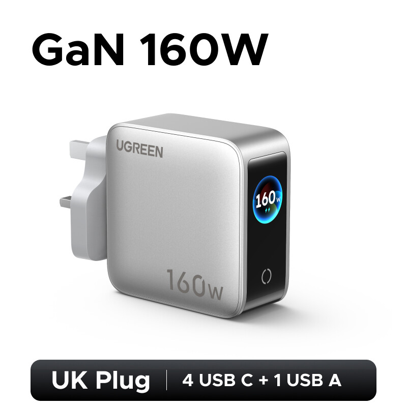 UGREEN 100W Nexode GaN Charger Multi-port Fast Charger Digital Power Display Quick Charger for iPhone 17 16 Pro Max Samsung S26 S25 Ultar Xiaomi Huawei infinix 5-Port Type C USB A