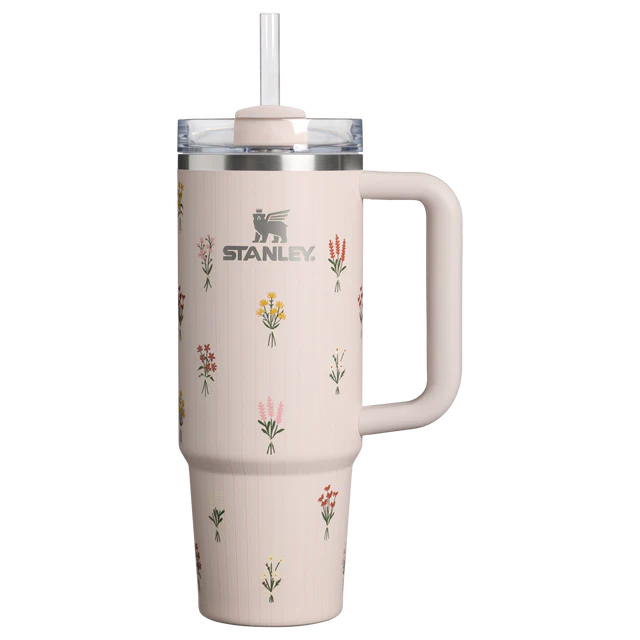 Stanley The Quencher H2.0 FlowState Tumbler 30oz Rose Quartz Bouquets Vacuum Insulated Straw Mug BPA Free Travel Cup