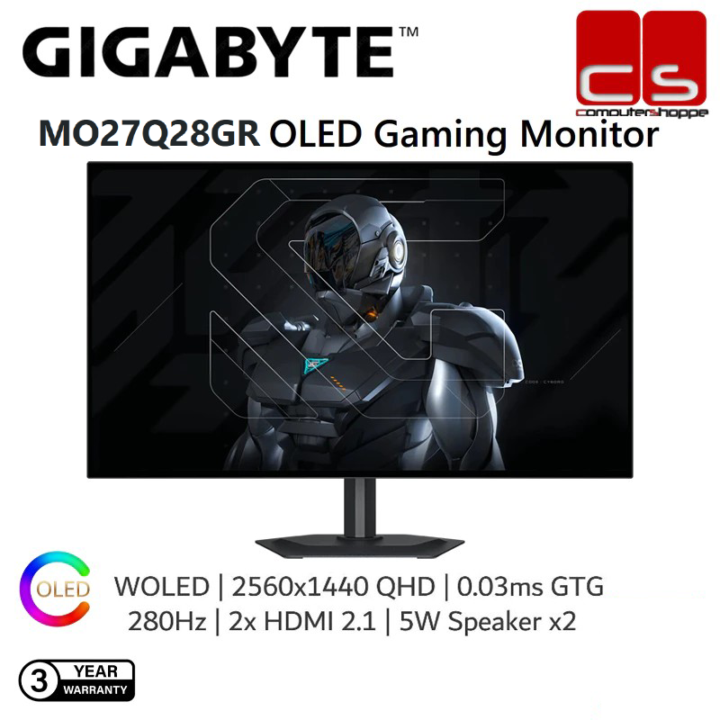 GIGABYTE MO27Q28GR OLED Gaming Monitor (2560x1440p) 280Hz 0.03ms GTG 4th Gen Tandem Oled Real Glossy Anti-Reflection