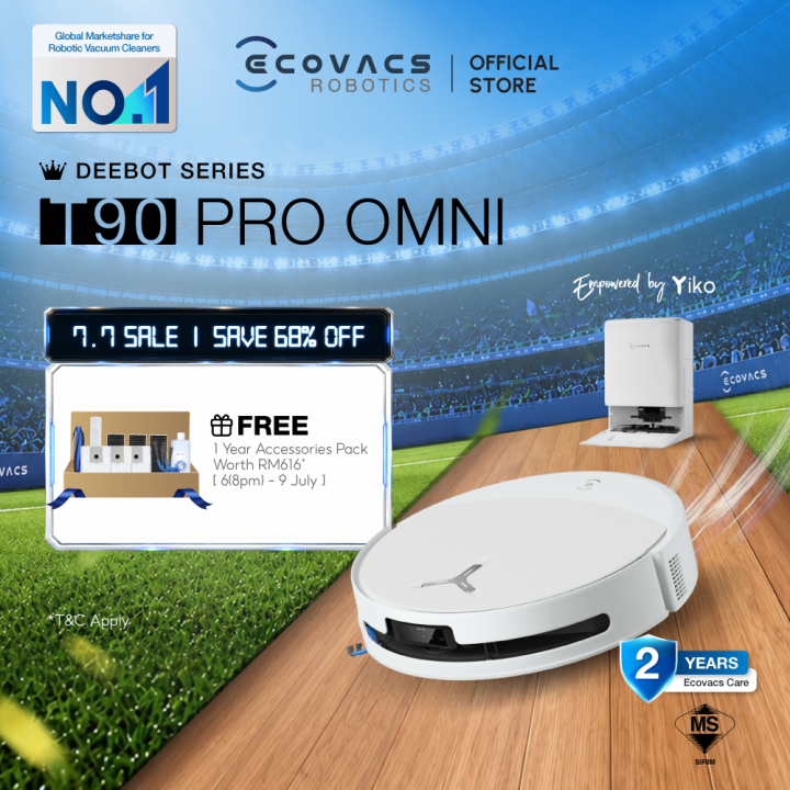 [2026 NEW] ECOVACS DEEBOT T90 Pro Omni Floor Washing Robot Vacuum| 30000PA | Ozmo Roller™ Mop 3.0 | PowerBoost Charging | ZeroTangle 4.0 Brush | 75°CHot Wash & Hot Air Drying | TruEdge Cleaning | TruePass 4cm Climb | Lazada Malaysia