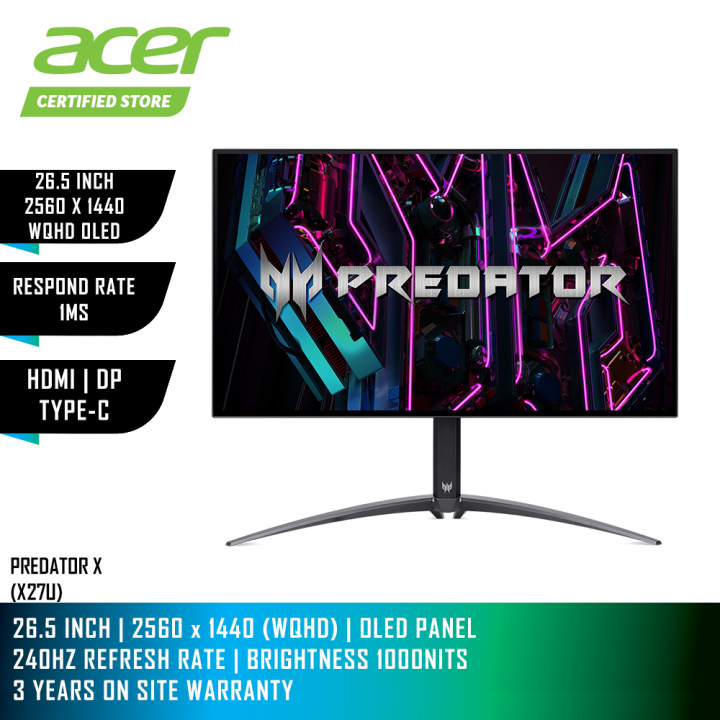 Acer Gaming Monitor Predator X27U (27 Inch | WQHD OLED | 240Hz | 1000nits | 0.01ms | Build-In Speakers) | Lazada Malaysia