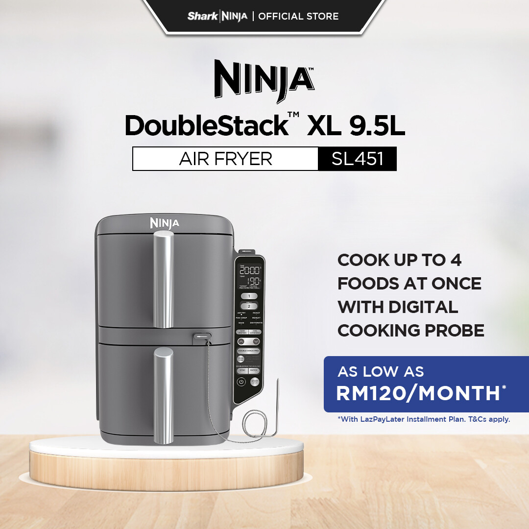 Ninja DoubleStack XL 9.5L Air Fryer / Dual Basket to cook up to 4 Foods at one time - SL451 (With Probe)