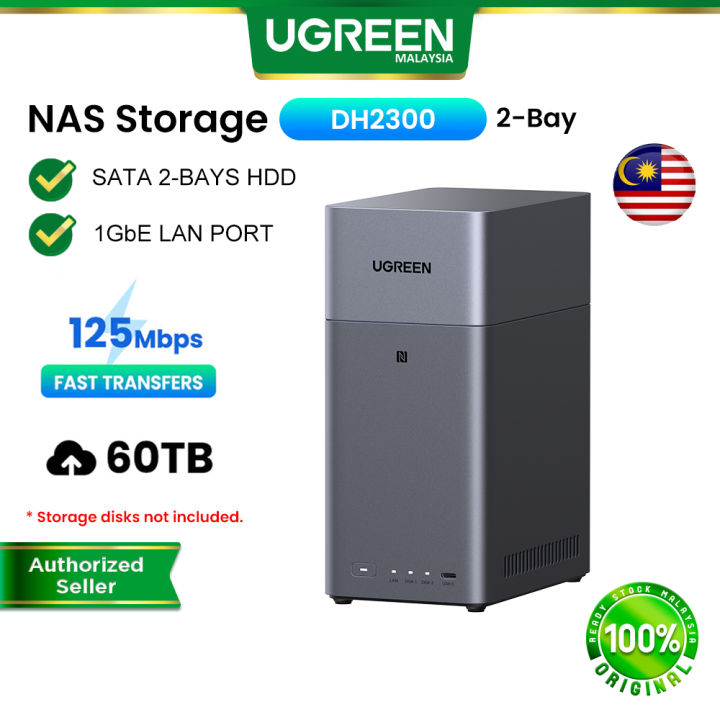 UGREEN NASync DH2300 60TB NAS Cloud Data File Storage Backup Diskless SATA 2-Bay Hard Drive HDD 1GbE LAN 4GB RAM 8-Core CPU 4K HDMI Video Streaming NFC One-Tap Connection Data Security Remote Access | Lazada Malaysia