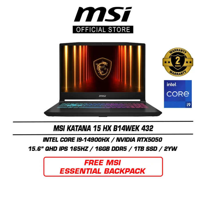 MSI Katana 15 HX B14WEK 432 (15.6" QHD IPS 165Hz/i9-14900HX/16GB DDR5/1TB SSD/RTX5050/Win11/2Y) | Lazada Malaysia
