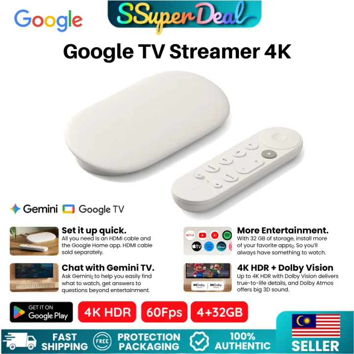 Google TV Streamer (4K) 4+32GB Fast Streaming Entertainment TV Casting Gemini Voice Search Netflix YouTube | Lazada Malaysia