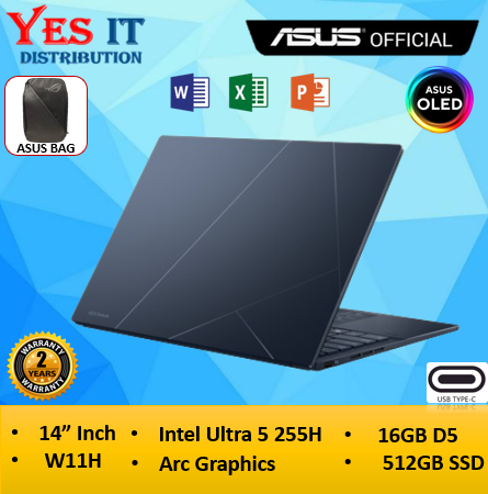ASUS Zenbook 14 OLED (UX3405C-AQL246/248WS) ( Ultra 5 225H / 16GB D5 / 512GB SSD / 14" Inch / W11H / H24M)