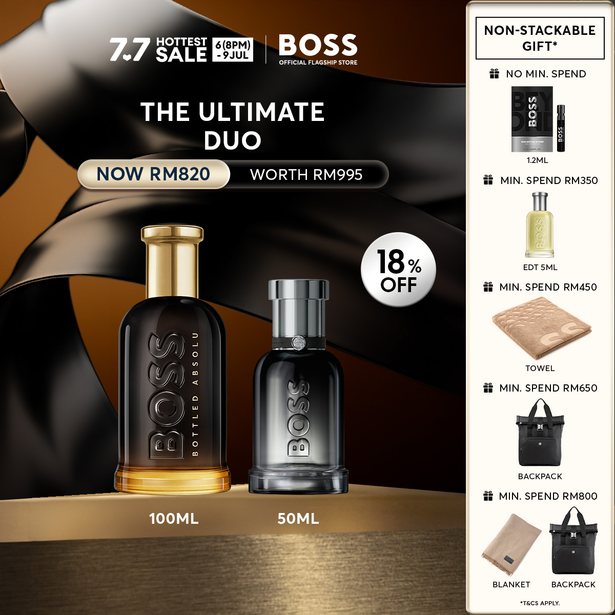 [7.7 Exclusive][The Ultimate Duo] BOSS Bottled Beyond Eau de Parfum for Him 50ml + BOSS Bottled Absolu Parfum Intense for Men 100ml