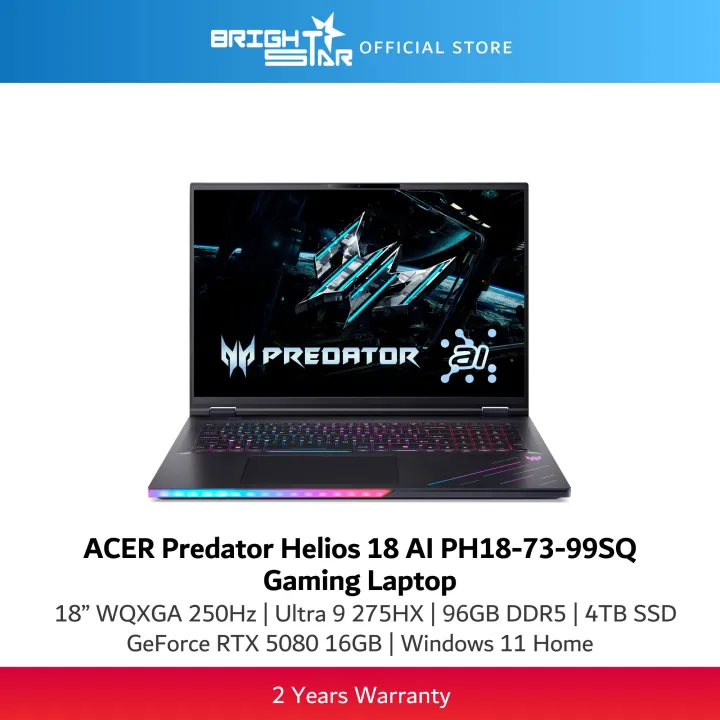 ACER Predator Helios 18 AI PH18-73-99SQ Gaming Laptop - 18" 250HZ/U9-275HX/96GB DDR5/4TB SSD/RTX5080/Win11 Home | Lazada Malaysia
